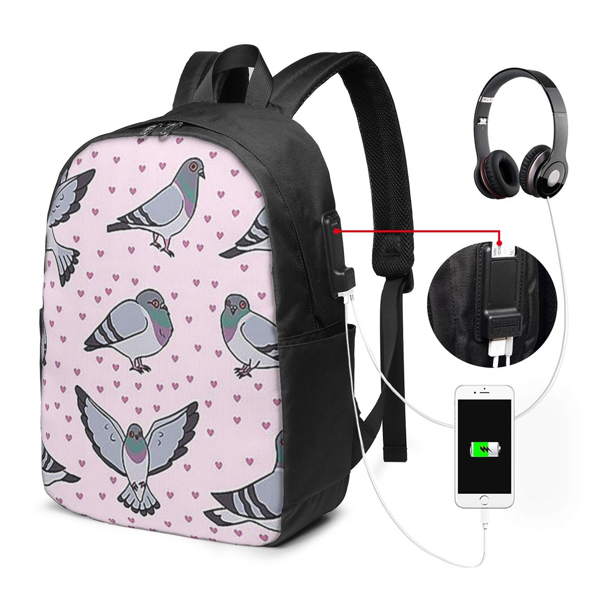 Women Bags Pack - Urocze Kreskówkowe Gołębie Plecak Torba Podróżna