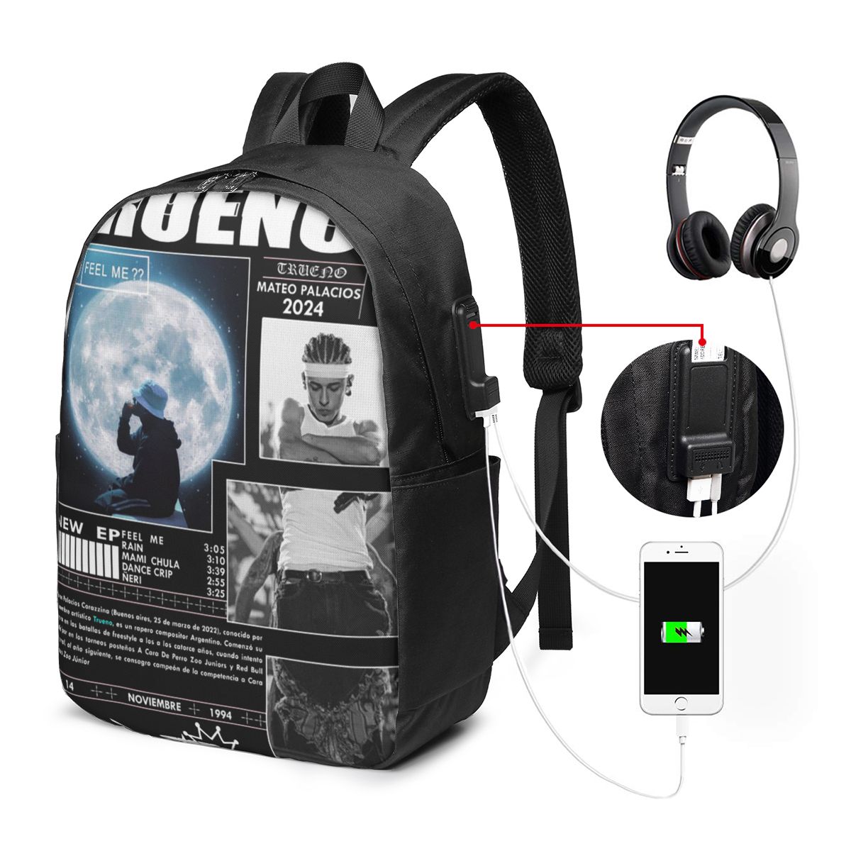 Women Bags For Travel - Zabawny plecak Trueno Hip Hop Rapper,