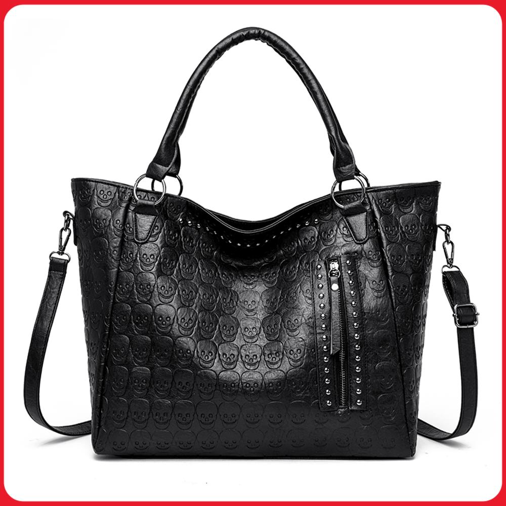 Women Bags Work - Torba crossbody z punkową czaszką, skóra